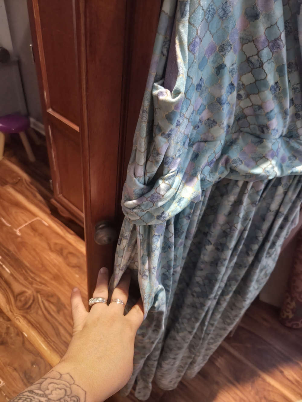 Latched Mama Blue-Green Patterned Wrap Jumpsuit - Picture 3 of 5